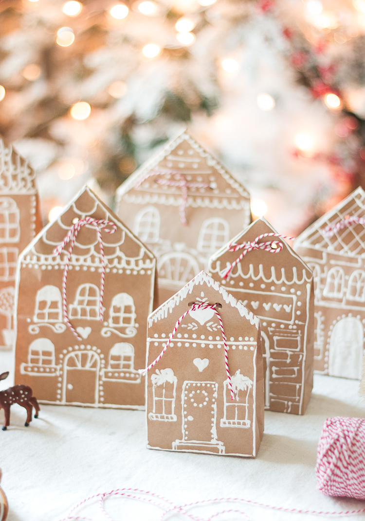 gingerbread house paper bag gift wrap idea